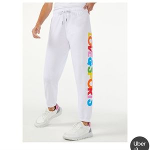 love & sports white lounge pants joggers women's size medium (8-10) nwt